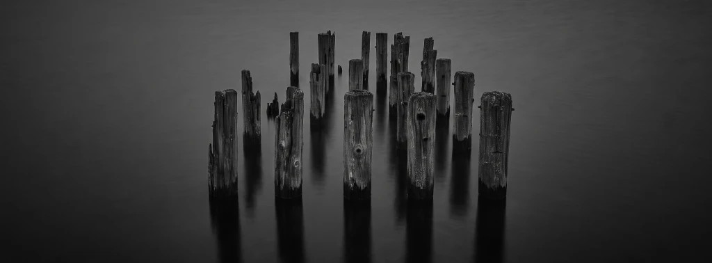 Alte Holzpfähle im Wasser
